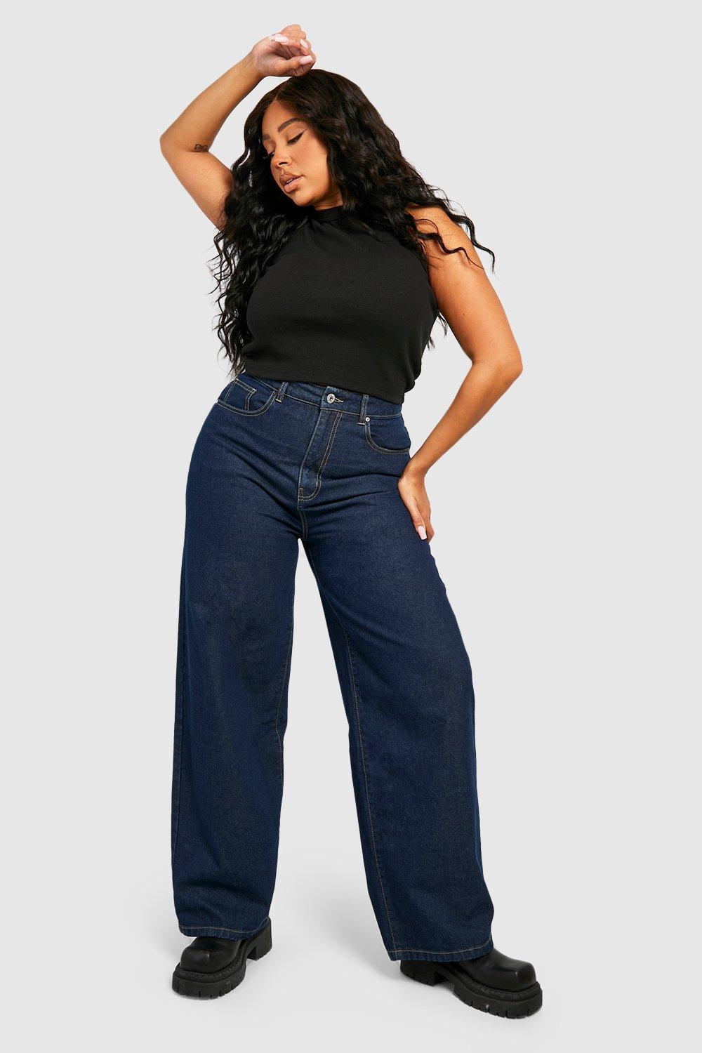 Plus size fashion dark blue jeans